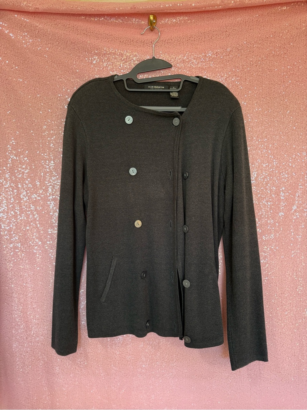 Liz Claiborne Black Double-Breasted Knit Blazer I2